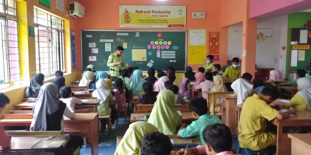 Kelas ceria dengan siswa aktif belajar di Madrasah Pandeglang.