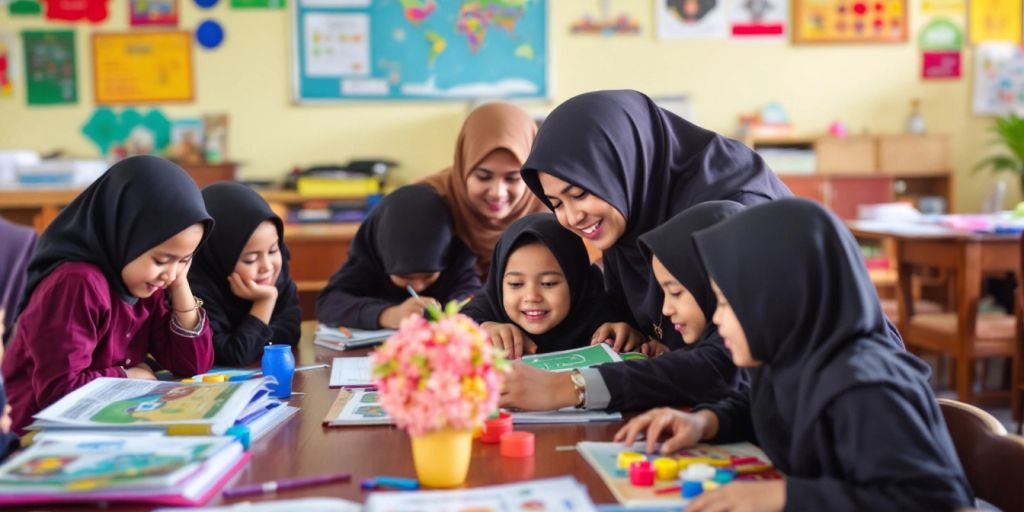 Kelas madrasah dengan siswa belajar bersama.