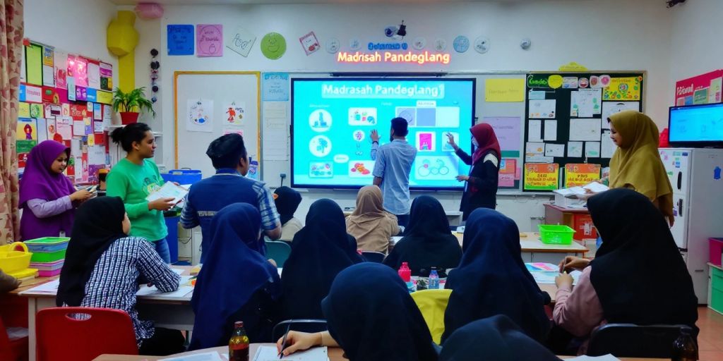 Kelas ceria dengan siswa aktif belajar bersama.